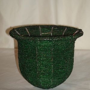 Beaded Pillar Candle Holder Green